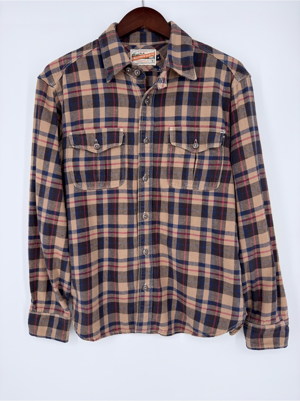 Freenote Cloth Currant Plaid Shirt Men Medium Brown Japanese Fabric Made in USA
